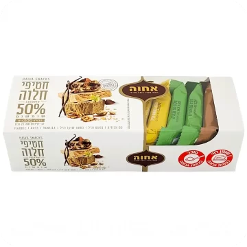 12 Halva Snack Bars 50% Sesame – Assorted Flavors Marble, Nuts, Vanilla by Achva 300g 7290000572673