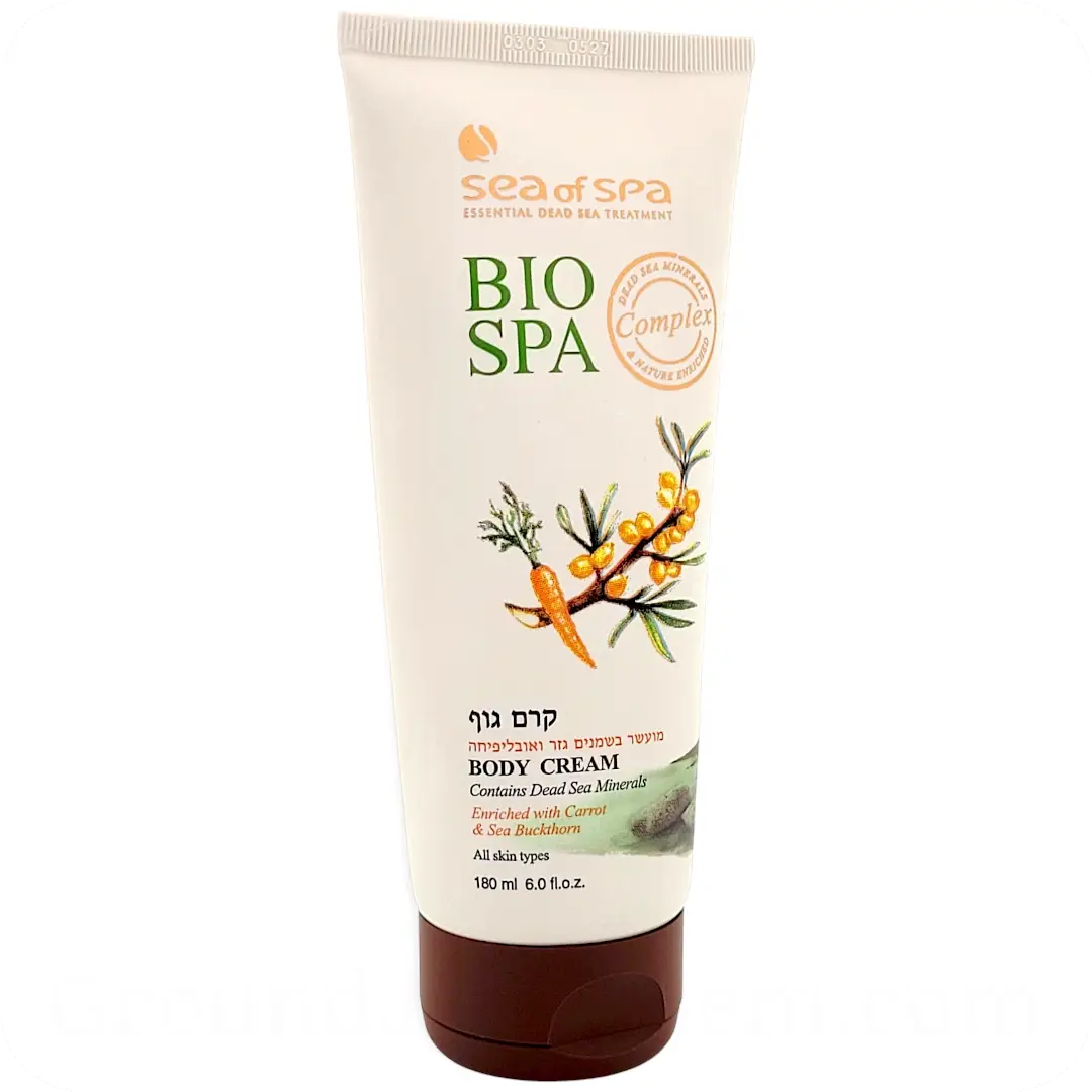 Carrot & Sea Buckthorn Body Cream with Dead Sea Minerals by Sea of Spa Bio Spa 180ml 7290012934148 - left