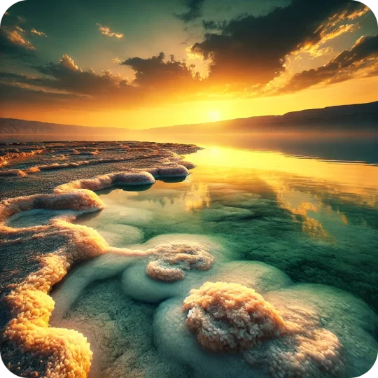 Dead sea sunset in golden and olive hue