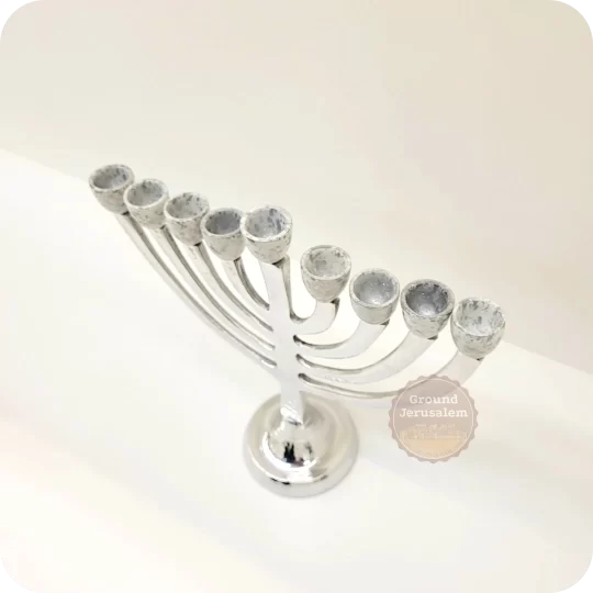 Hammered menorah top-view