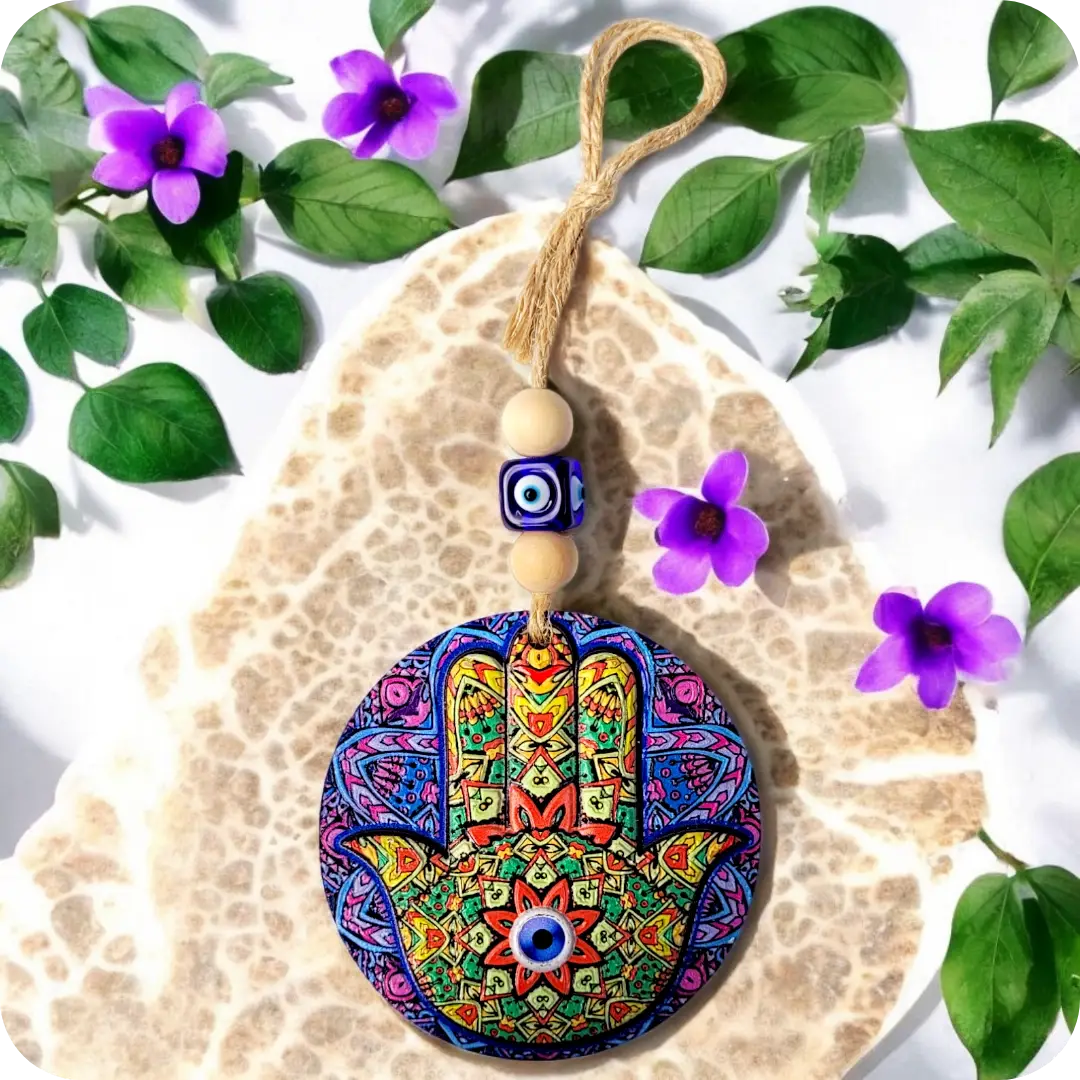 Hamsa Wall Hanging – Mystical Violet Mosaic