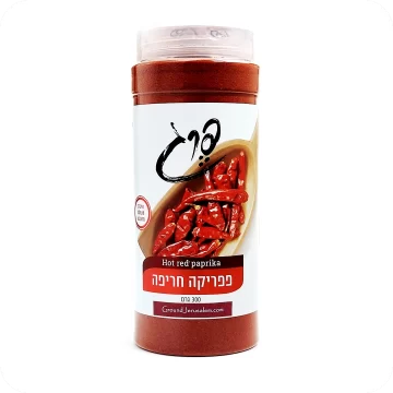 Hot Red Paprika 300 grams 10-58 oz Made in Israel Practical dispenser jar Bulk discounts available Ingredients Hot red peppers salt Kosher certified Badatz Mehadrin