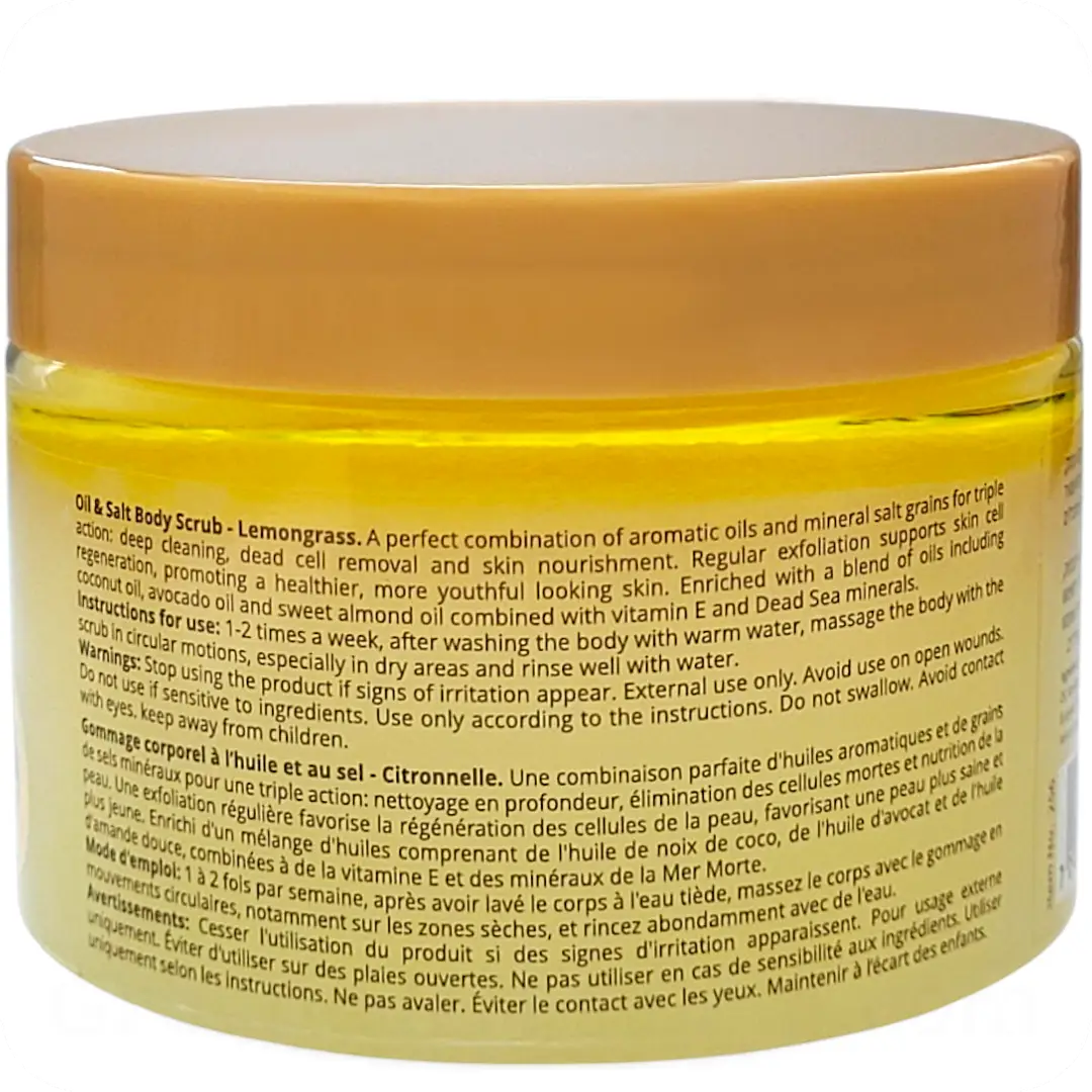 How to Use Oil & Salt Body Scrub Lemongrass 450g 7290012326479