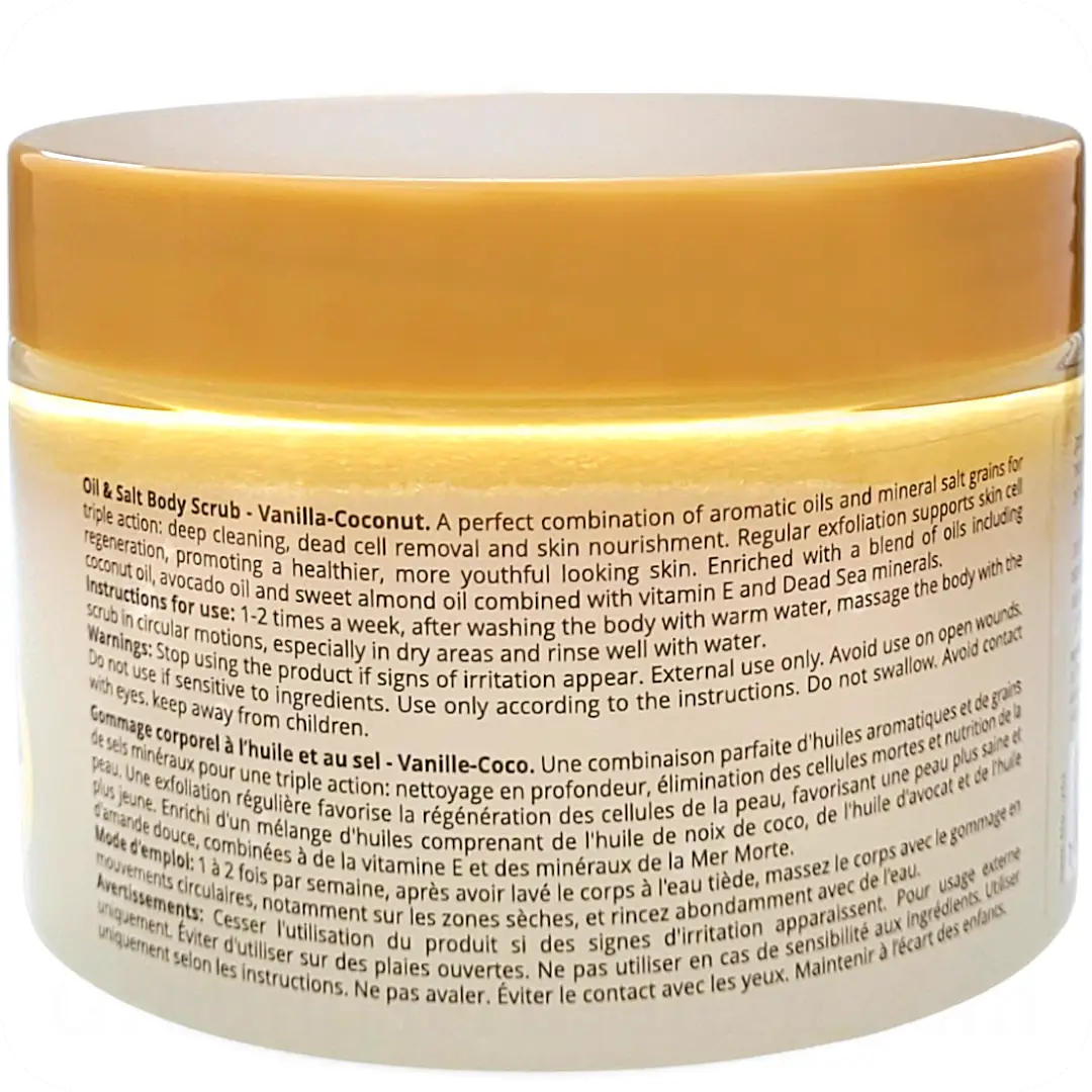 How to Use Oil & Salt Body Scrub Vanilla-Coconut 450g 7290012326219
