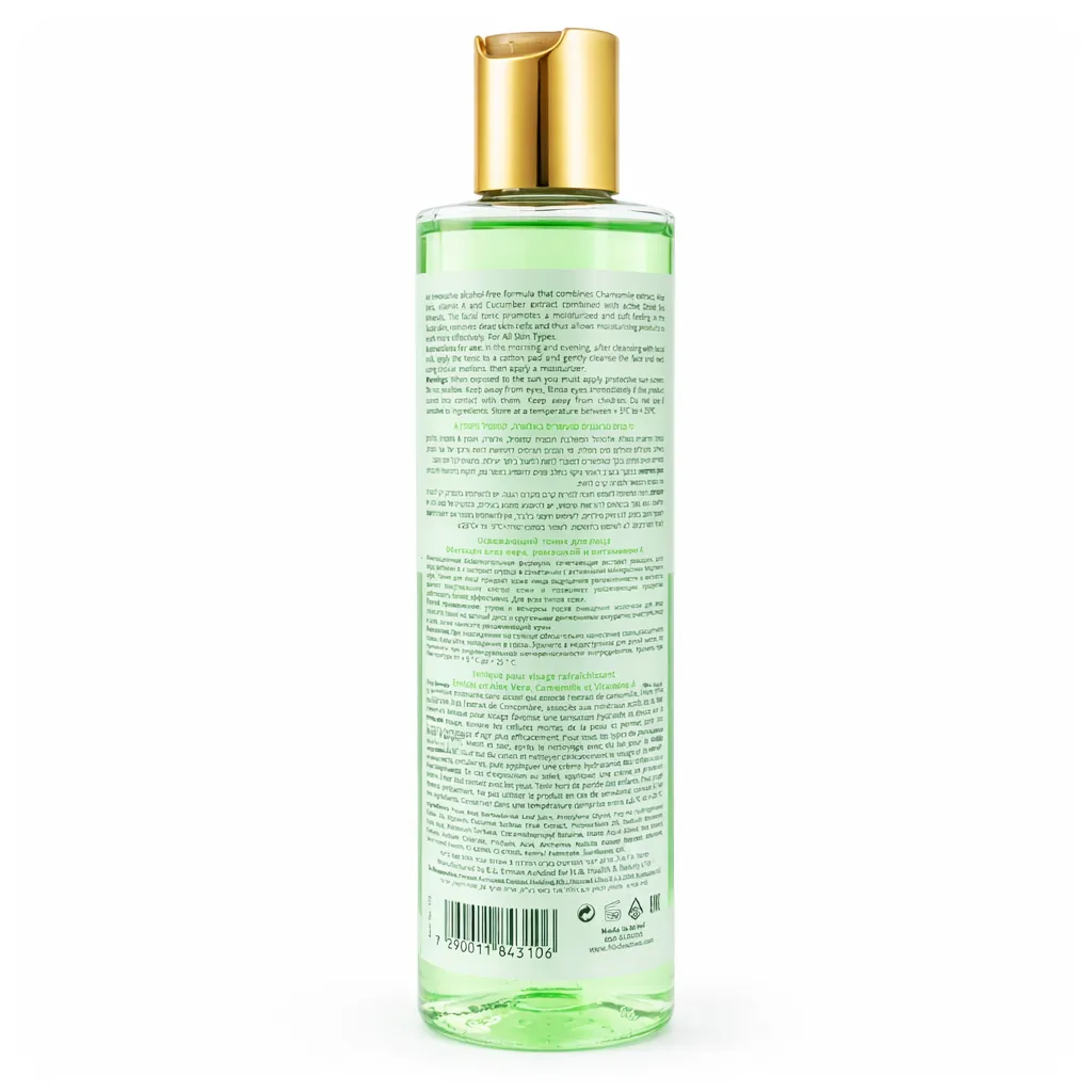 Ingredients Cleansing Face Tonic with Aloe Vera, Chamomile and Vitamin A by HB Health and Beauty 7290011843106