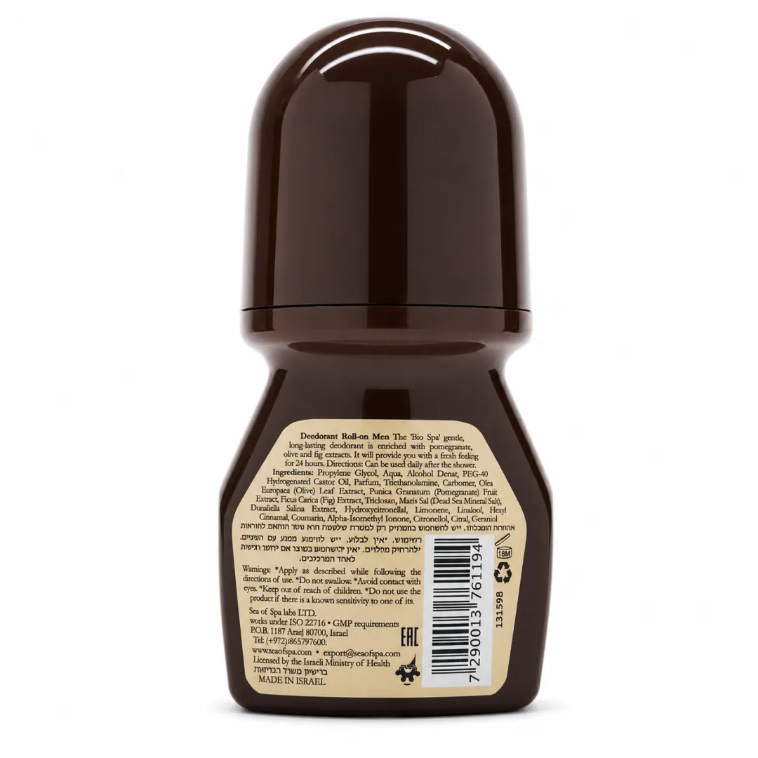 Ingredients Men’s Roll-On Deodorant by Sea of Spa Bio Spa Aluminum-Free 50ml 7290013761194