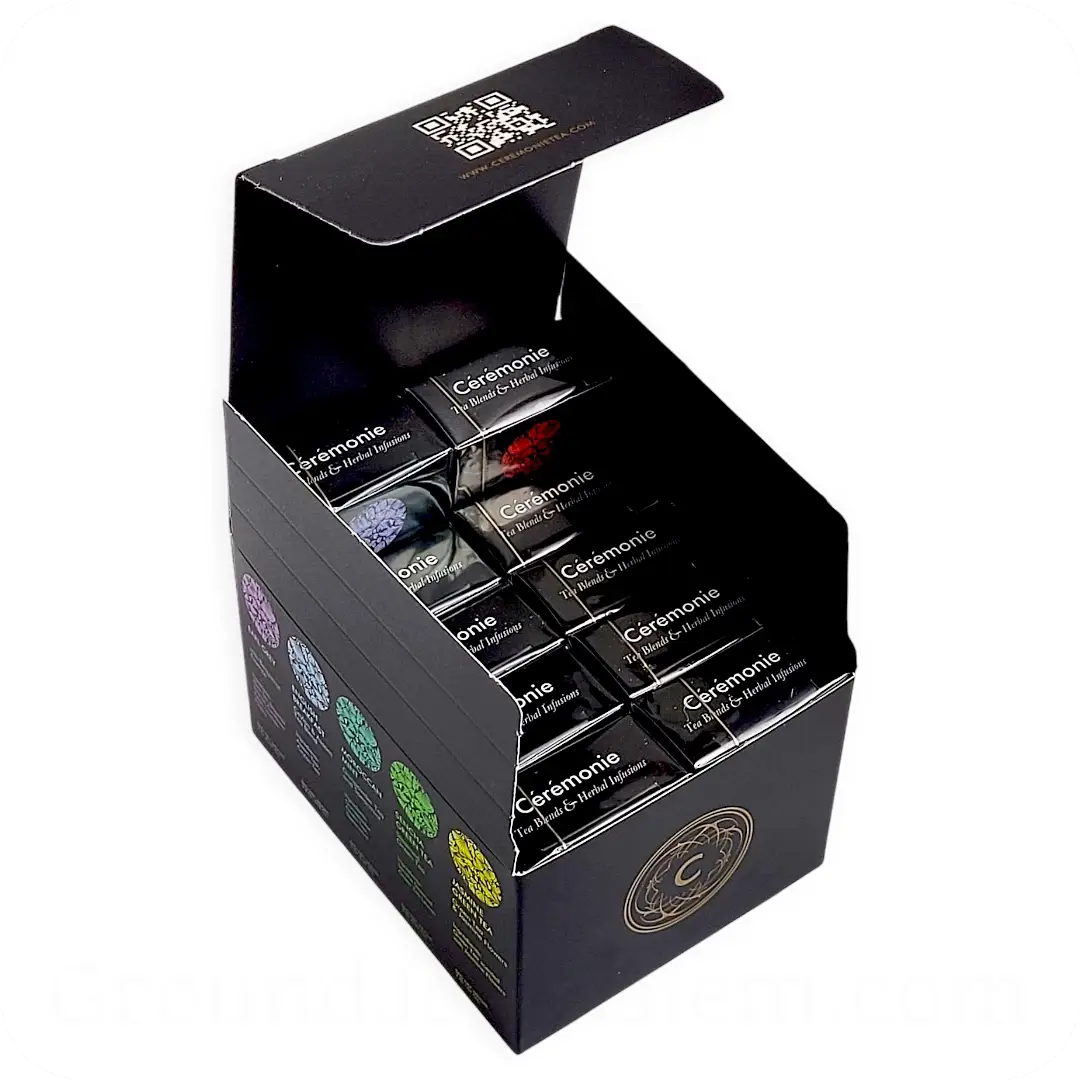 Pack of 10 Tea Blends & Herbal Infusions 20 Mesh Sachets by Ceremonie 859617001708 open