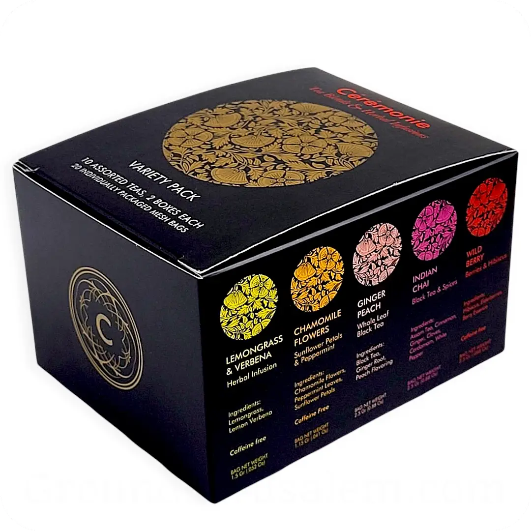 Pack of 10 Tea Blends & Herbal Infusions 20 Mesh Sachets by Ceremonie 859617001708