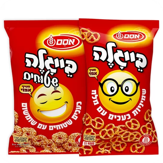 Pretzel Flat with Sesame & Pretzel Twists with Salt (2 Packs 300g + 400g) Total 700g 24.69 oz — Made in Israel