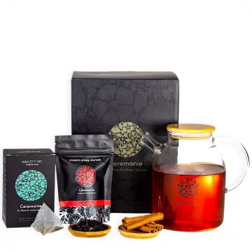 Tea Gift Box “Lapwing” – Large Glass Teapot, Premium Tea, Loose Berry Blend & Cinnamon by Ceremonie — Made in Israel