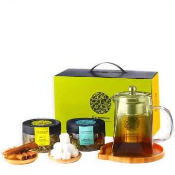 Tea Gift Box “Sparrow” – Glass Teapot, Loose Mint & Lemongrass Verbena Blends, Cinnamon & Sugar Cubes by Ceremonie — Made in Israel