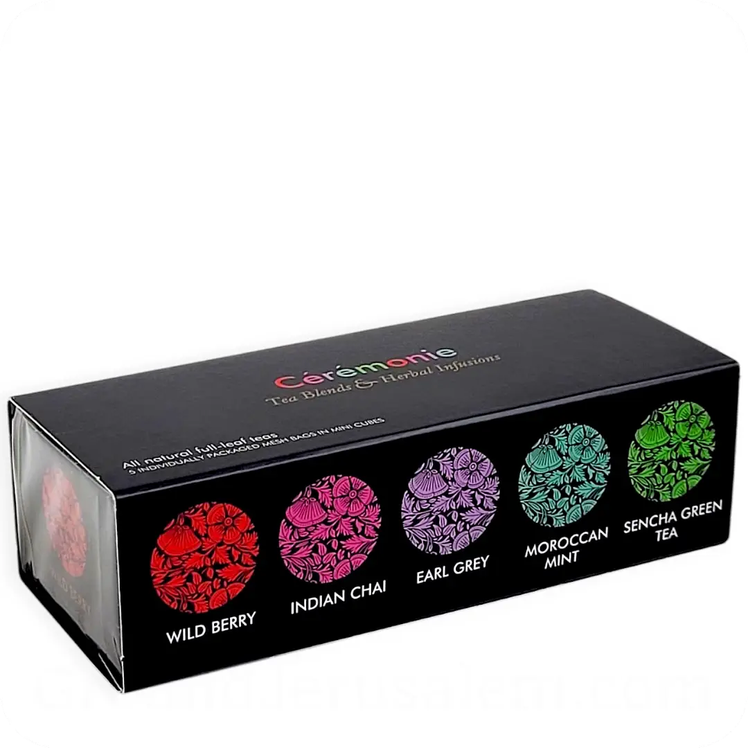 Tea Gift Sampler – 5 Exquisite Tea Blends & Herbal Infusions in Elegant Mini Cubes by Cérémonie 859617001500