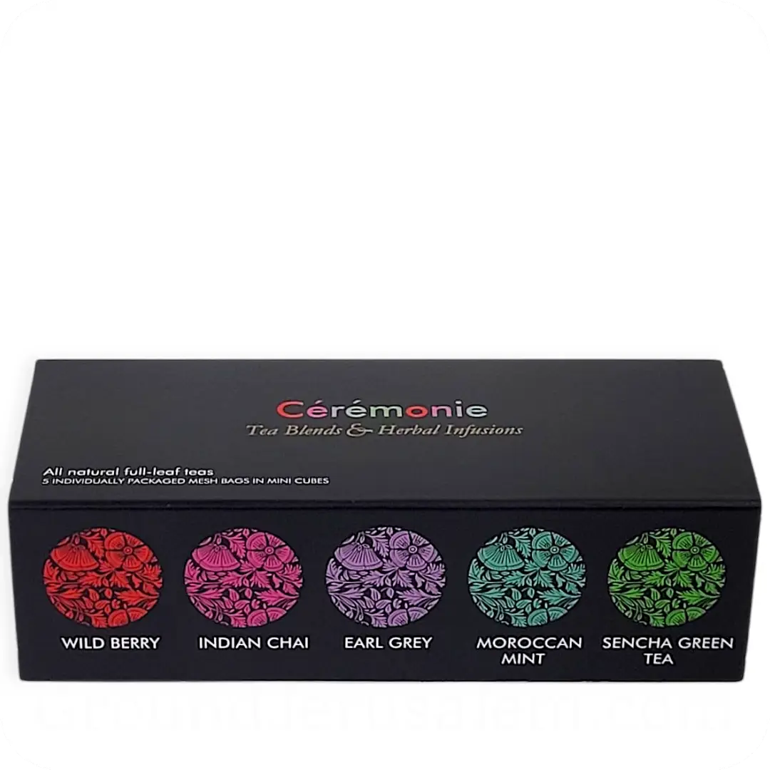 Tea Gift Sampler – 5 Exquisite Tea Blends & Herbal Infusions in Elegant Mini Cubes by Cérémonie