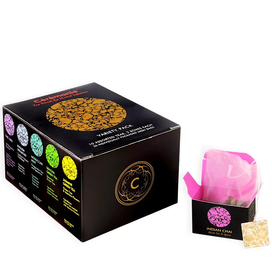Variety Pack of 10 Tea Blends & Herbal Infusions 20 Mesh Sachets by Ceremonie 859617001708