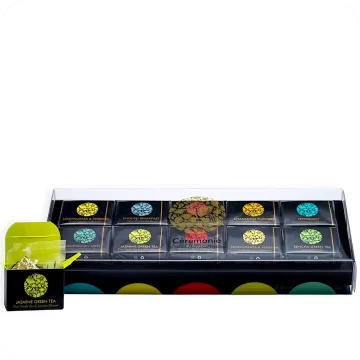 Wooden Display Tray of 10 Mini Cube Teas – Premium Tea Blends & Herbal Infusions by Ceremonie 7290006899415