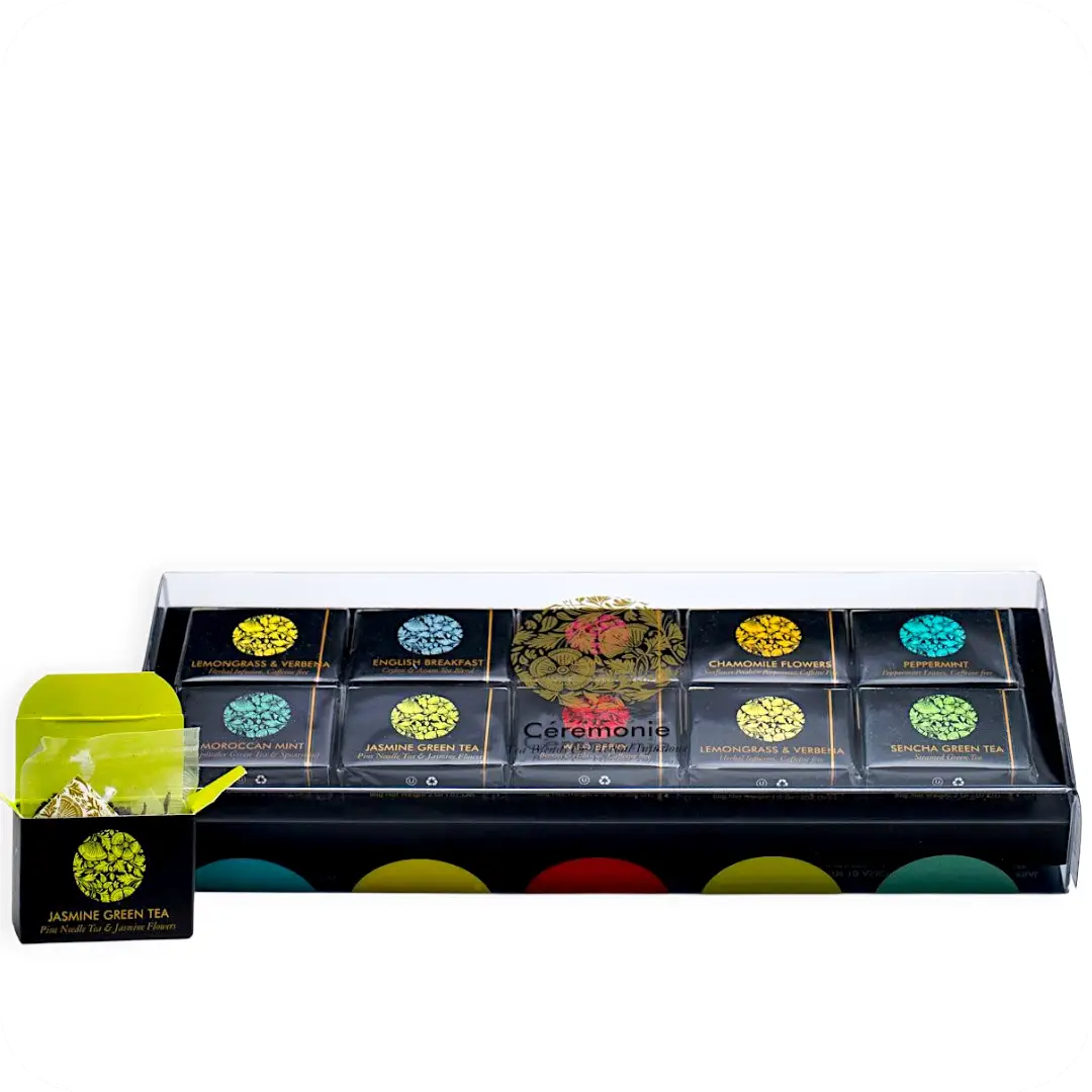 Wooden Display Tray of 10 Mini Cube Teas – Premium Tea Blends & Herbal Infusions by Ceremonie 7290006899415