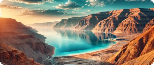 view of the Dead Sea shoreline showing the lowest point on Earth's surface with towering cliffs and tranquil blue waters under